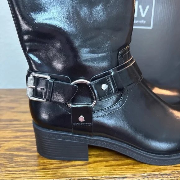 Dolce Vida Armonda Black, Shiny Harness Moto-chic boots size 8.5M - Picture 2 of 9